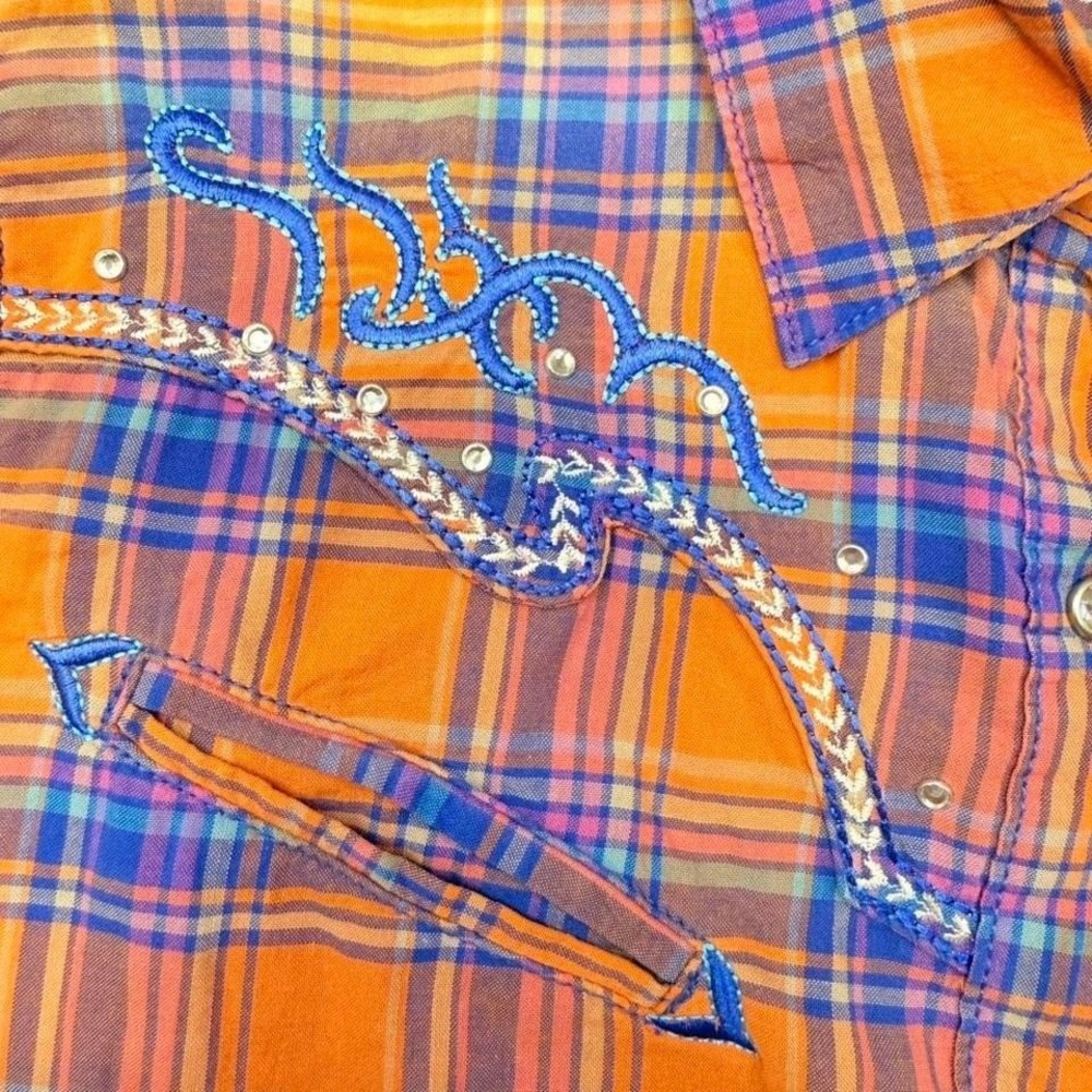 Rock 47 Wrangler Western Snap Shirt Rhinestone Embroidered Plaid Womens L - Picture 2 of 8